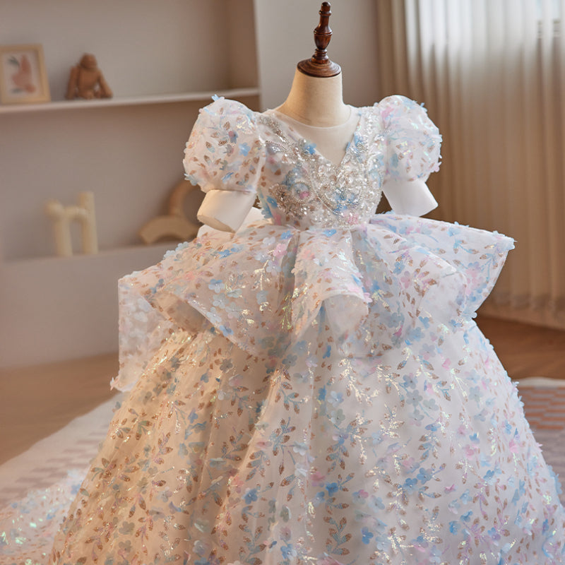 Children's White Sequin Ball Gown – Flower Girl & Special Occasion Dress