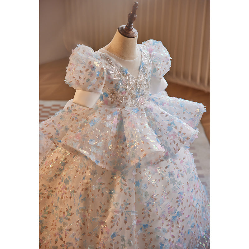 Children's White Sequin Ball Gown – Flower Girl & Special Occasion Dress