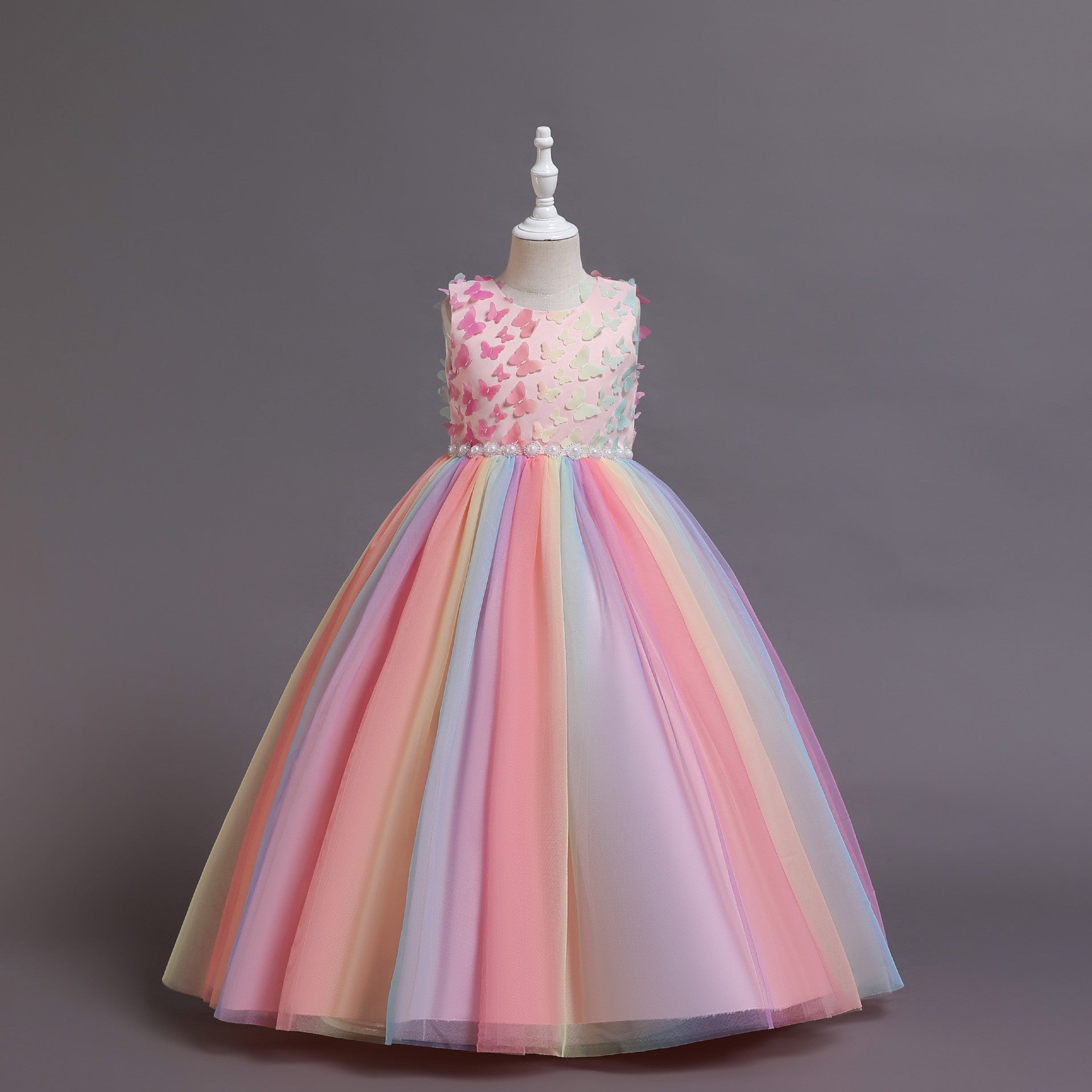 Colorful Butterfly Tulle Flower Girl Dress for Birthday & Party