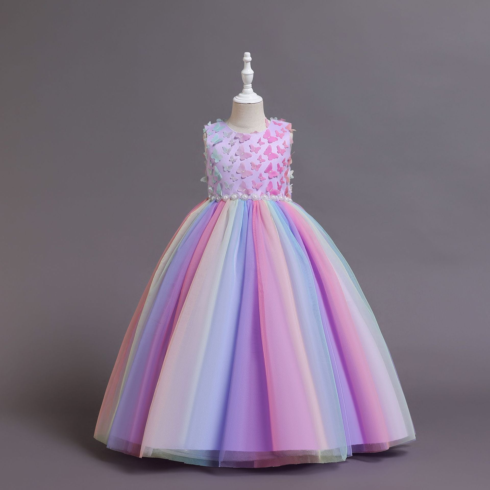 Colorful Butterfly Tulle Flower Girl Dress for Birthday & Party