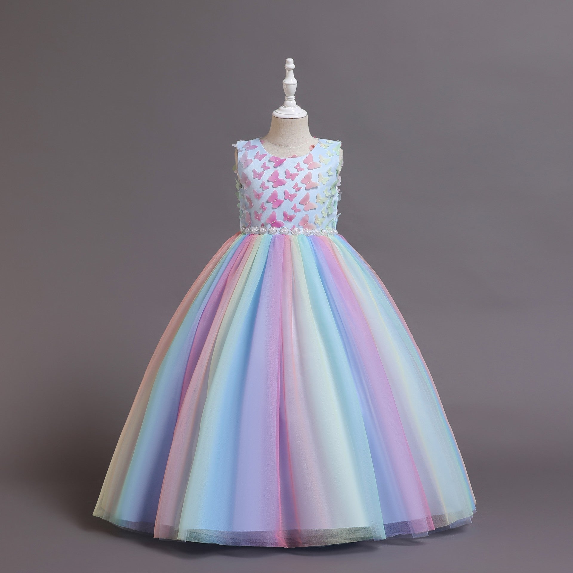 Colorful Butterfly Tulle Flower Girl Dress for Birthday & Party
