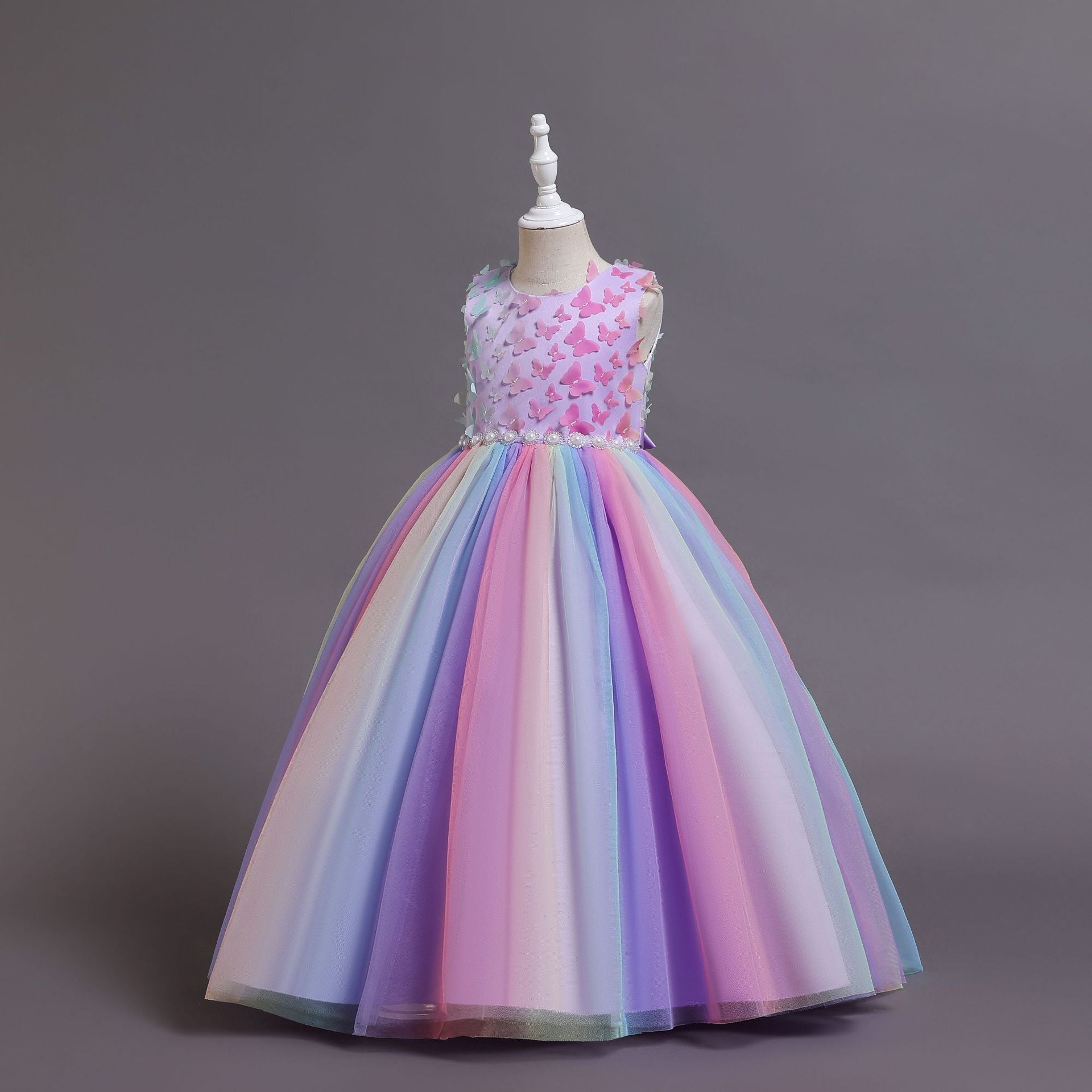 Colorful Butterfly Tulle Flower Girl Dress for Birthday & Party