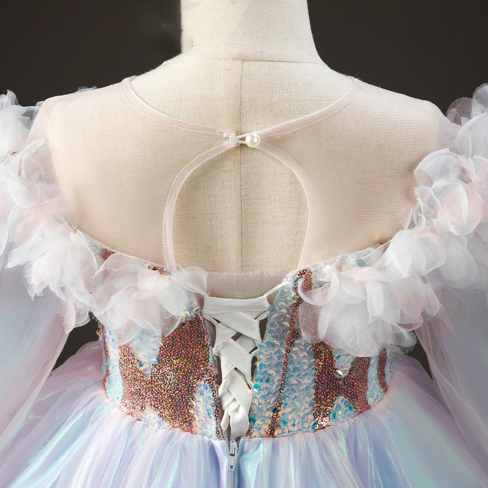 Colorful Sequin Tulle A-Line Flower Girl Dress Long Puff