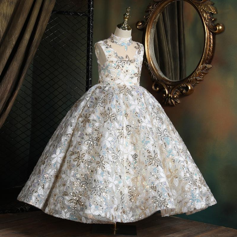 Colorful Sequined Flower A-Line Ball Gown for Girls | Special Occasion Dress