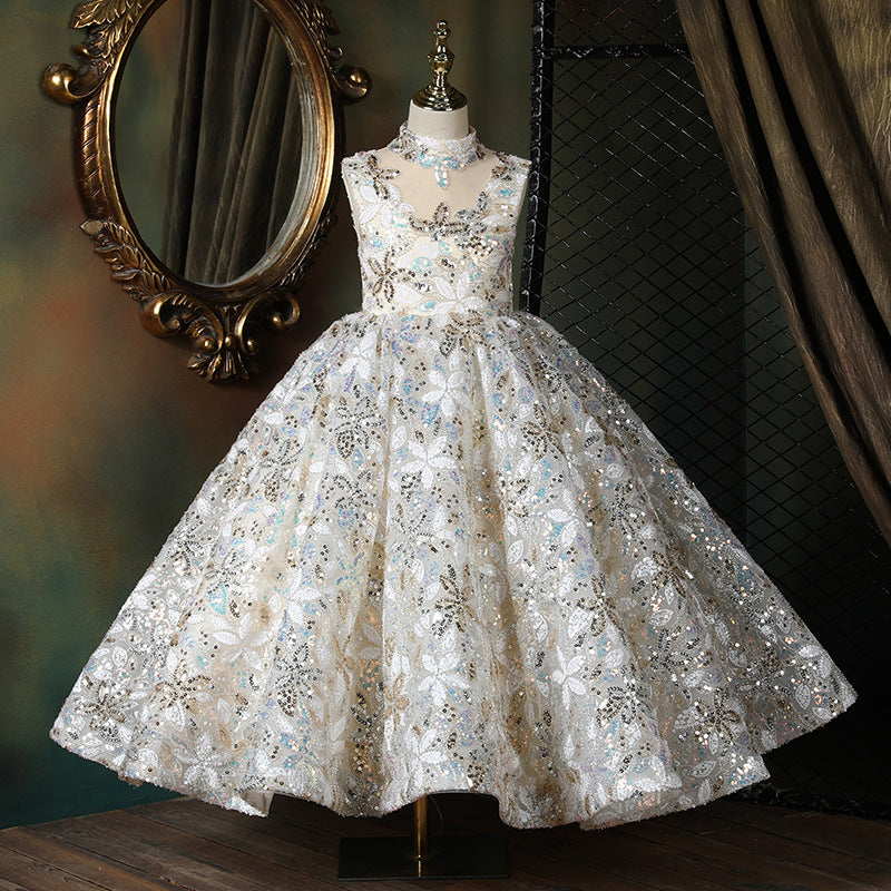 Colorful Sequined Flower A-Line Ball Gown for Girls | Special Occasion Dress