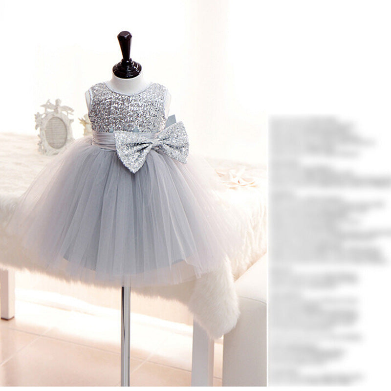 Dusty Blue A-Line Flower Girl Dress with Sequins and Bow