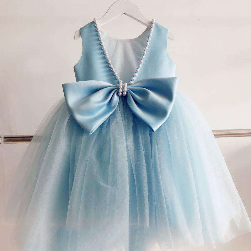 Dusty Blue A-line Tea-Length Flower Girl Dress with Satin and Bows Mia Princess Dusty Blue A-line Tea-Length Flower Girl Dress with Satin and Bows Mia Princess
