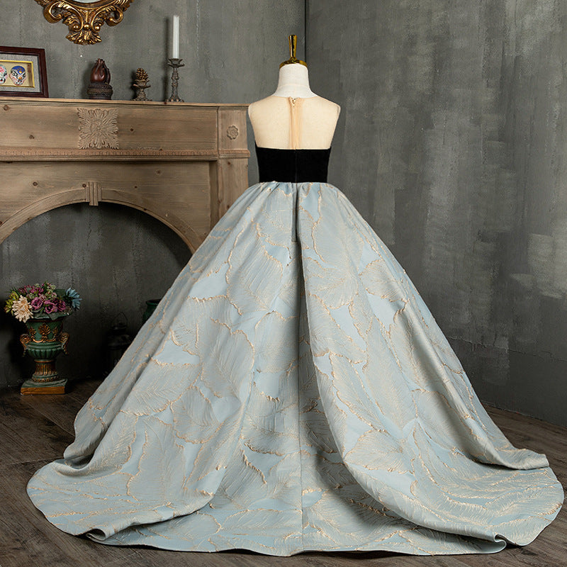 Dusty Blue Satin A-Line Sleeveless Flower Girl Dress Ruffles