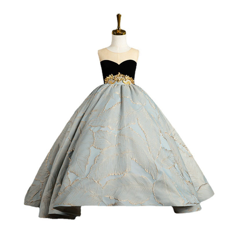 Dusty Blue Satin A-Line Sleeveless Flower Girl Dress Ruffles