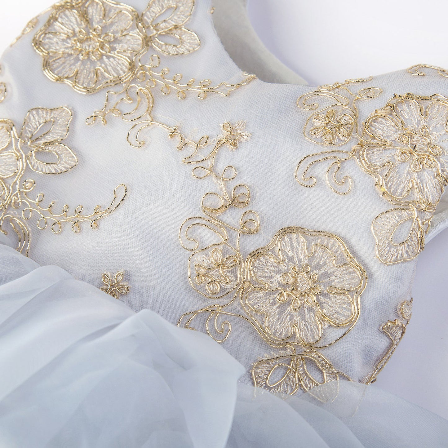 Dusty Blue Satin Princess Flower Girl Dress with Bow Detail