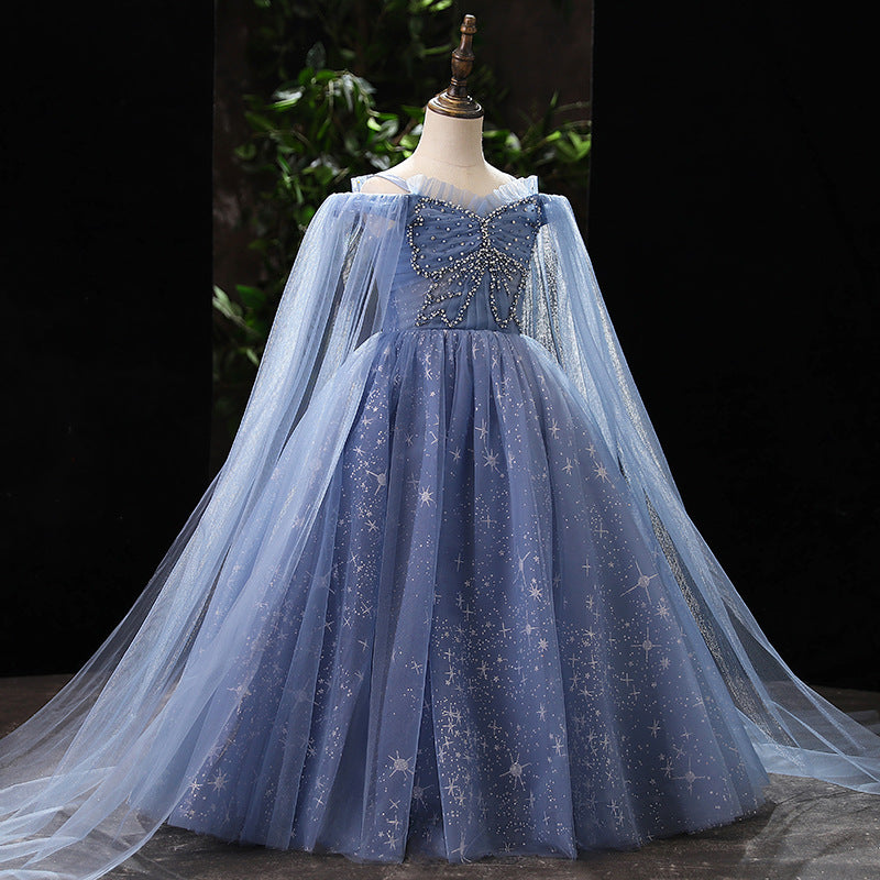 Dusty Blue Sequin A-Line Flower Girl Dress - Floor Length