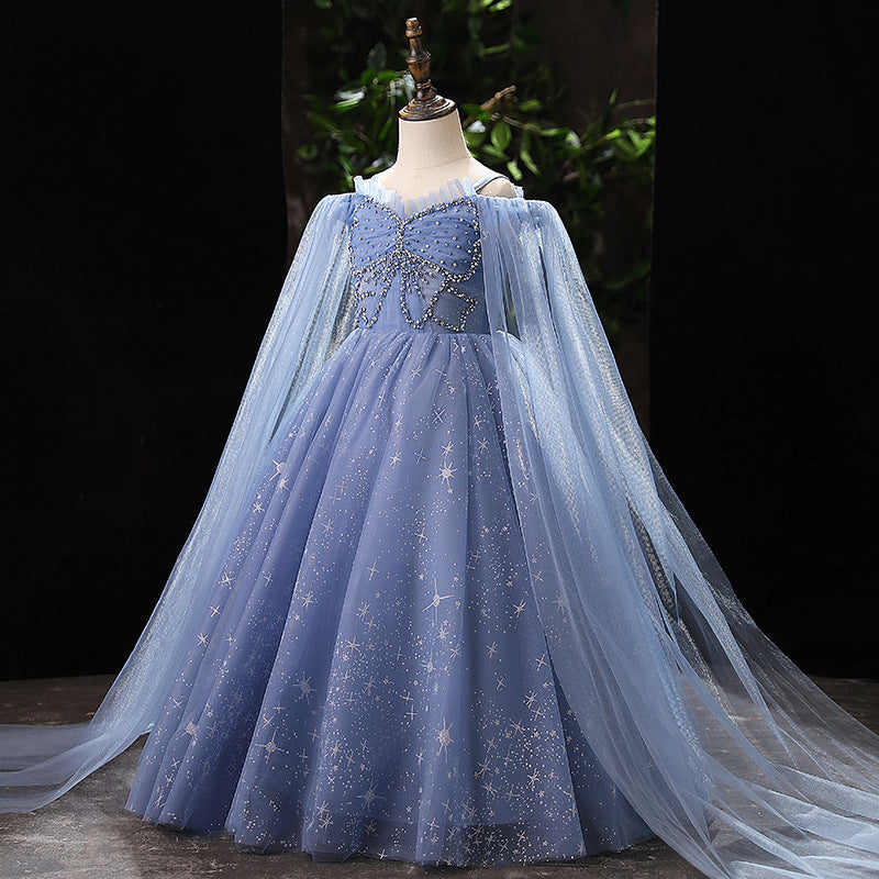 Dusty Blue Sequin A-Line Flower Girl Dress - Floor Length