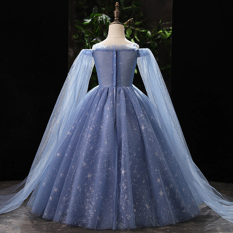 Dusty Blue Sequin A-Line Flower Girl Dress - Floor Length