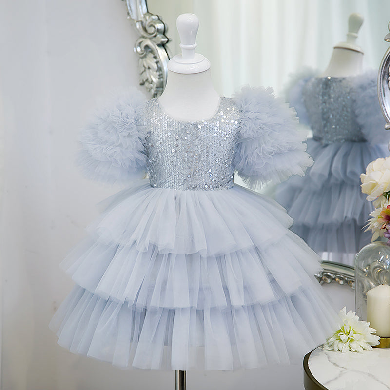 Dusty Blue Sequin Tulle Princess Dress - Special Occasions