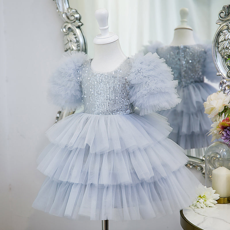 Dusty Blue Sequin Tulle Princess Dress - Special Occasions