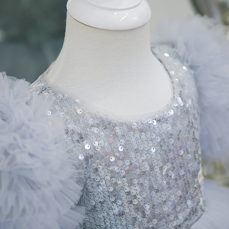Dusty Blue Sequin Tulle Princess Dress - Special Occasions