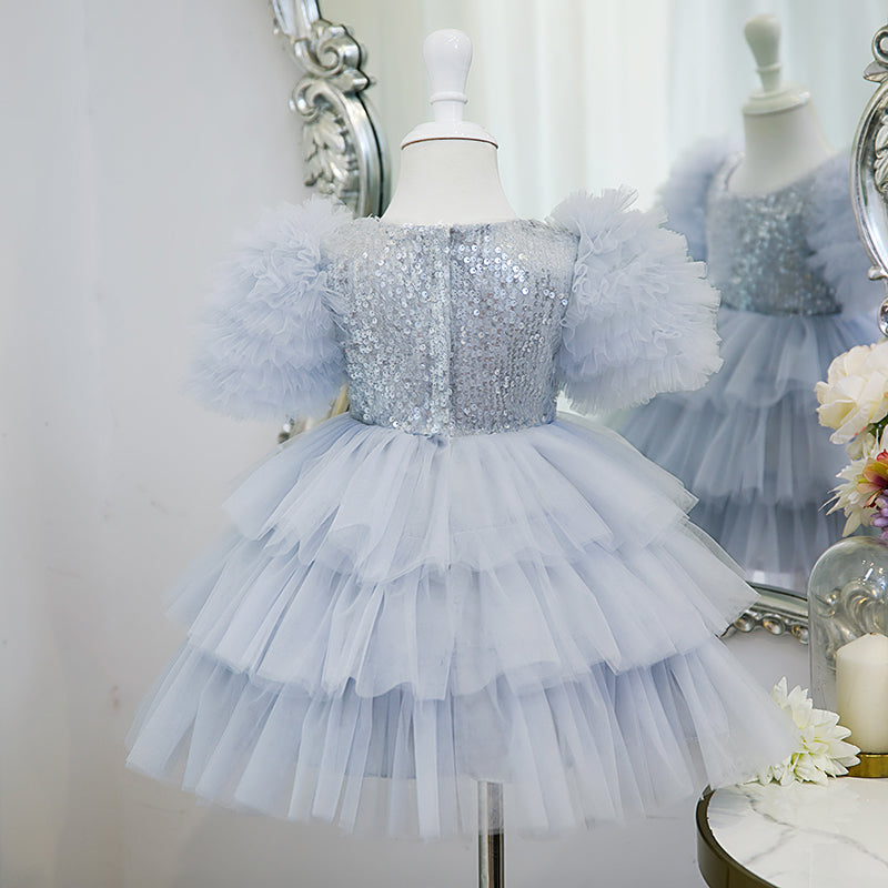 Dusty Blue Sequin Tulle Princess Dress - Special Occasions