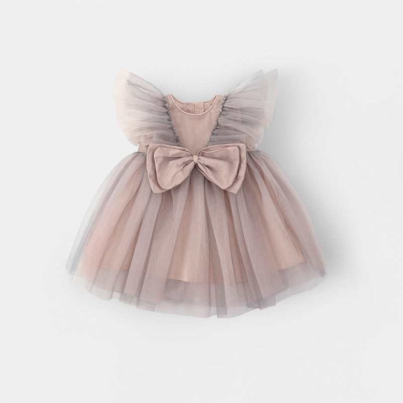 Dusty Rose Satin Tulle A-Line Tea Length Flower Girl Dress