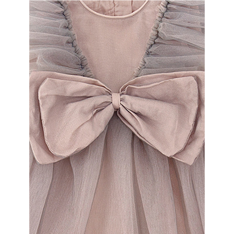 Dusty Rose Satin Tulle A-Line Tea Length Flower Girl Dress
