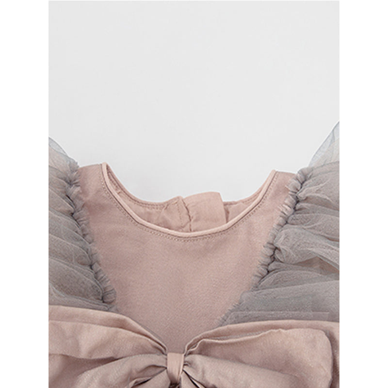 Dusty Rose Satin Tulle A-Line Tea Length Flower Girl Dress