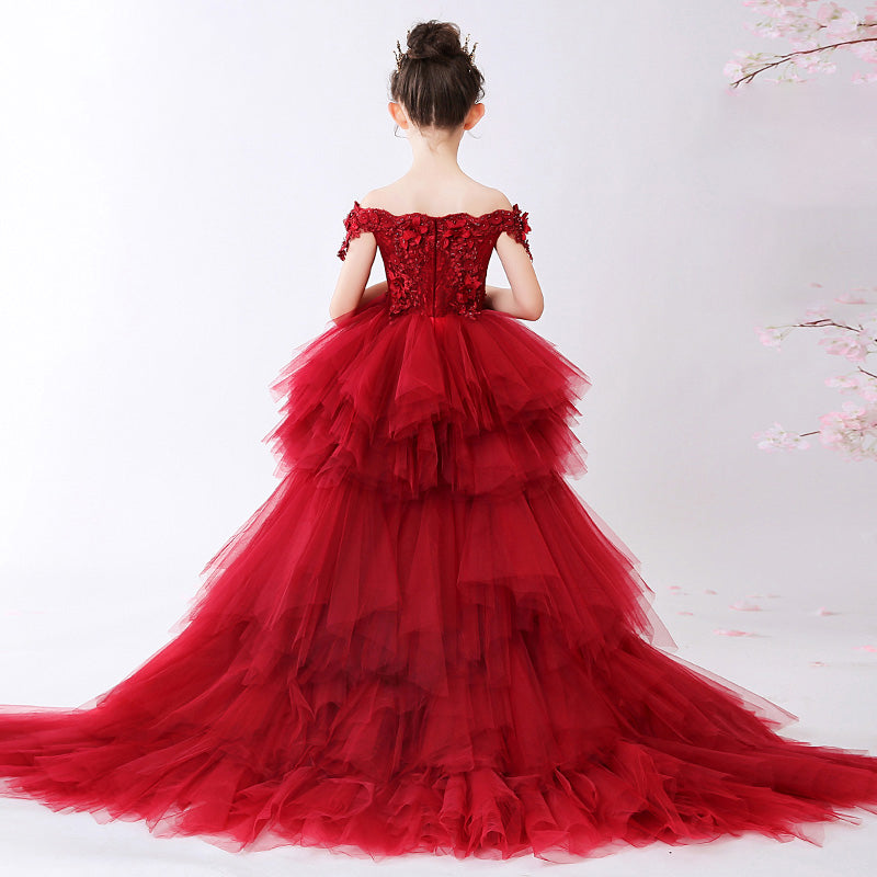 Elegant A-line Floor-Length Off-Shoulder Flower Girl Dress