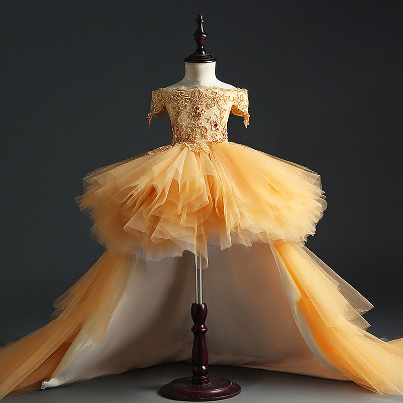 Elegant A-line Floor-Length Off-Shoulder Flower Girl Dress