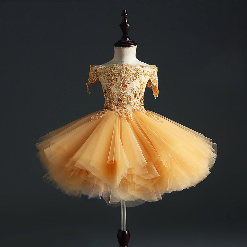Elegant A-line Floor-Length Off-Shoulder Flower Girl Dress