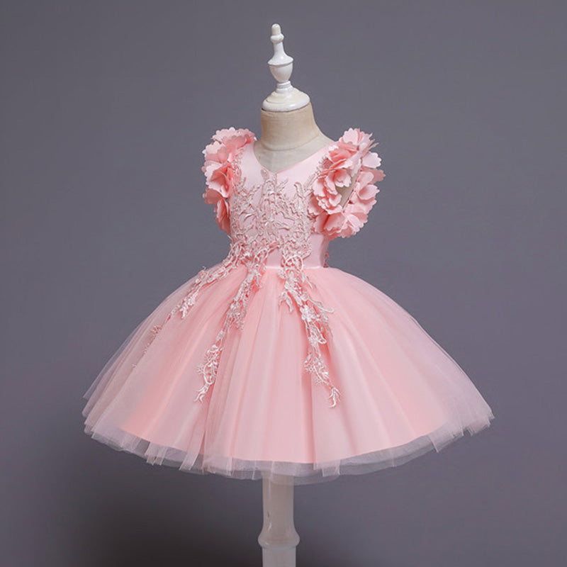 Elegant A-Line Knee-Length Lace Flower Girl Dress with V-Neck