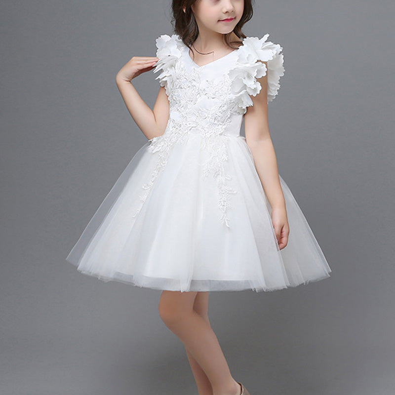 Elegant A-Line Knee-Length Lace Flower Girl Dress with V-Neck