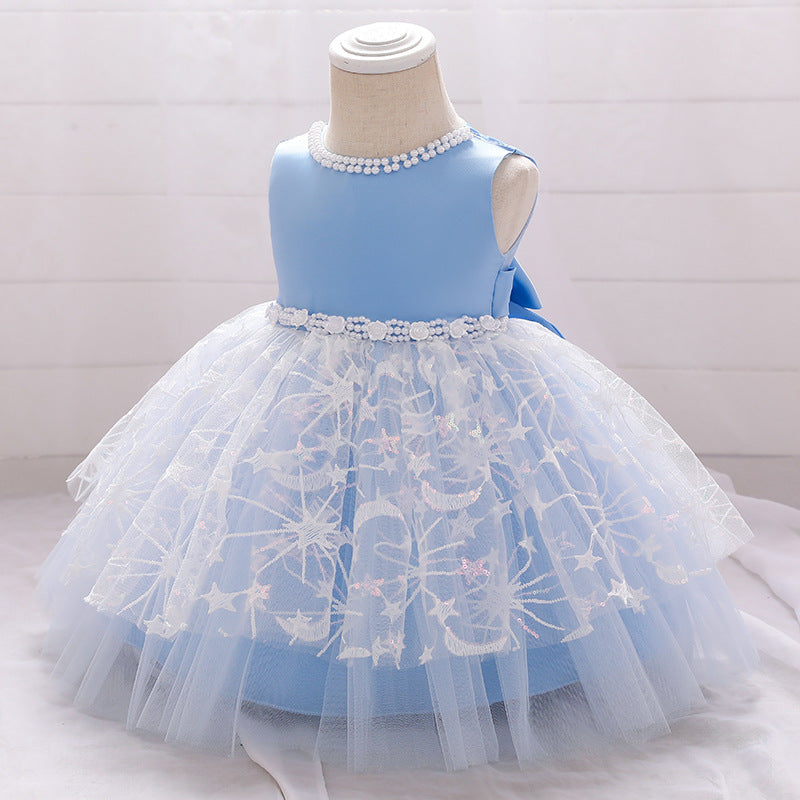 Elegant A-Line Tea-Length Flower Girl Dress with Beaded Details