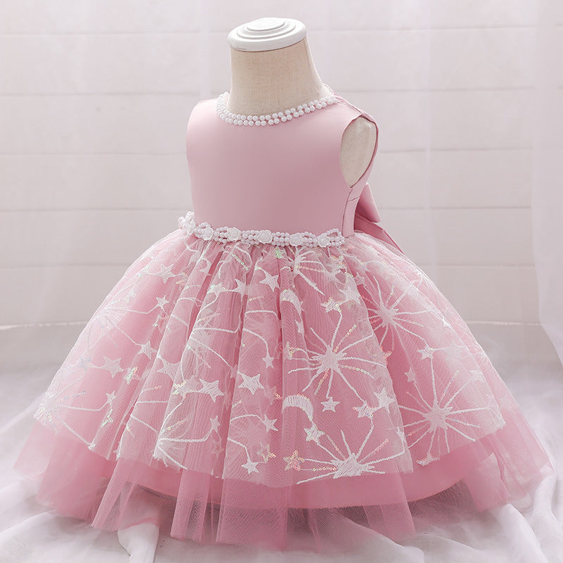 Elegant A-Line Tea-Length Flower Girl Dress with Beaded Details