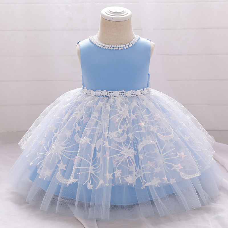 Elegant A-Line Tea-Length Flower Girl Dress with Beaded Details