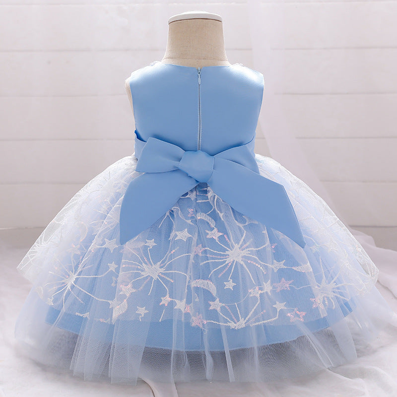 Elegant A-Line Tea-Length Flower Girl Dress with Beaded Details