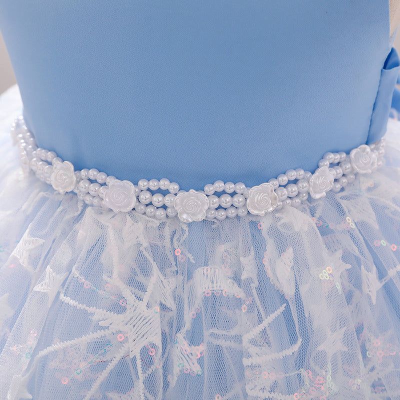 Elegant A-Line Tea-Length Flower Girl Dress with Beaded Details