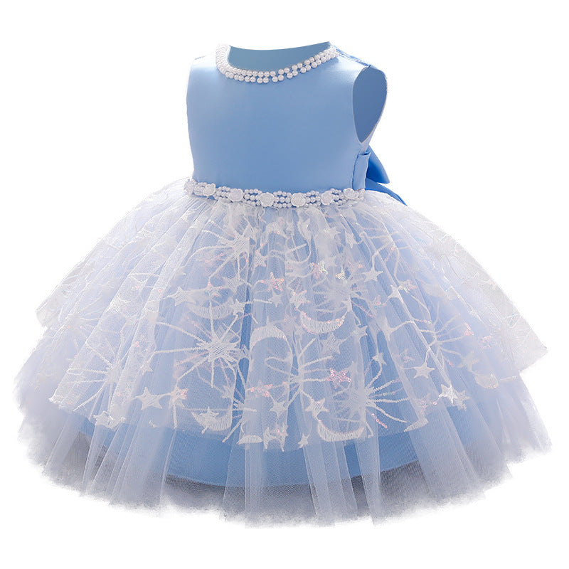 Elegant A-Line Tea-Length Flower Girl Dress with Beaded Details