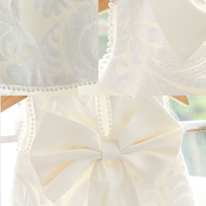 Elegant A-line Tea-Length Flower Girl Dress with Lace and Beads