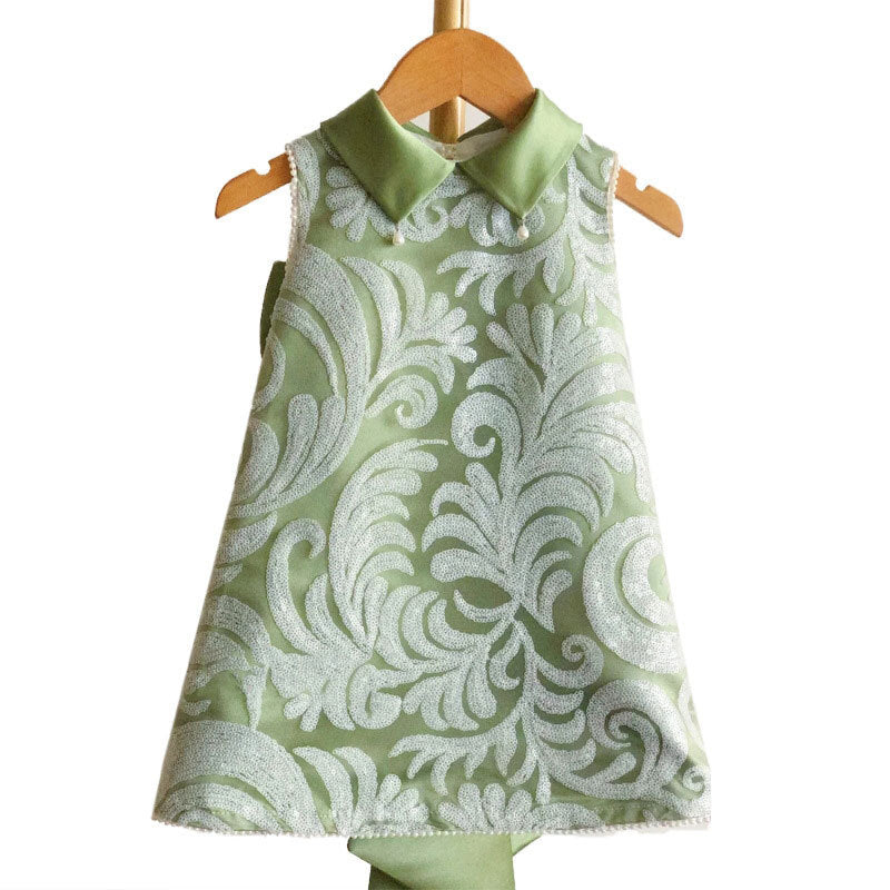 Elegant A-line Tea-Length Flower Girl Dress with Lace and Beads