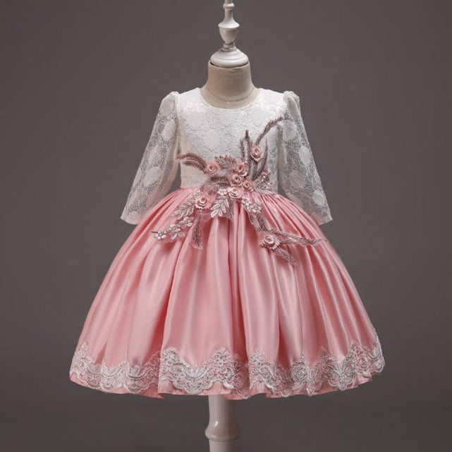 Elegant Lace A-line Flower Girl Dress with Long Sleeves