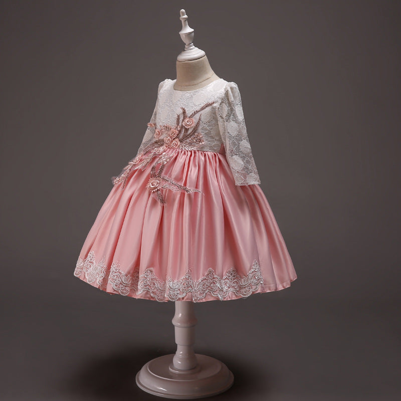Elegant Lace A-line Flower Girl Dress with Long Sleeves