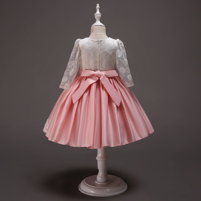 Elegant Lace A-line Flower Girl Dress with Long Sleeves