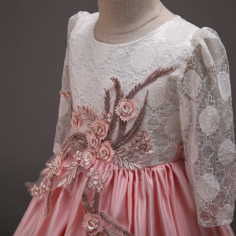Elegant Lace A-line Flower Girl Dress with Long Sleeves