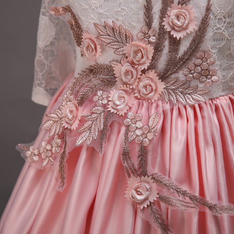 Elegant Lace A-line Flower Girl Dress with Long Sleeves
