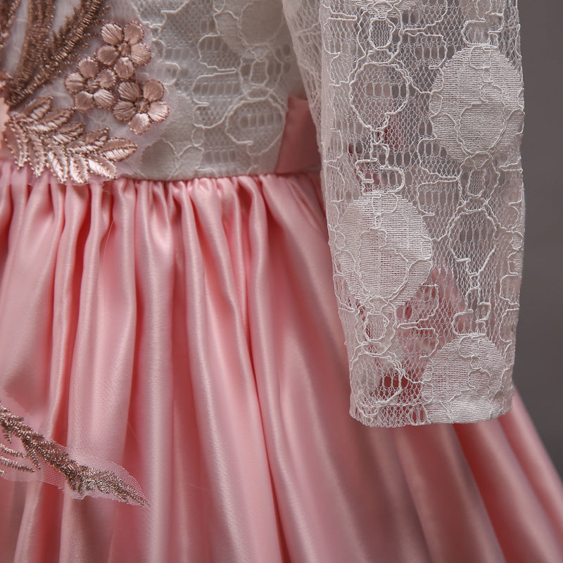 Elegant Lace A-line Flower Girl Dress with Long Sleeves