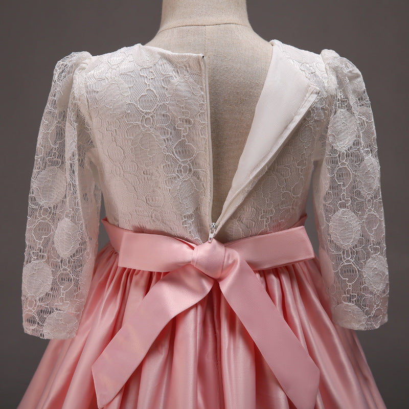 Elegant Lace A-line Flower Girl Dress with Long Sleeves
