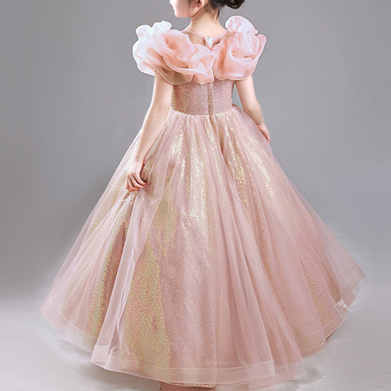 Elegant Pink A-line Sequin Flower Girl Dress – Special Occasion & Birthday Gown