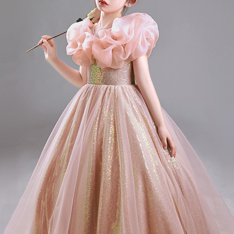 Elegant Pink A-line Sequin Flower Girl Dress – Special Occasion & Birthday Gown