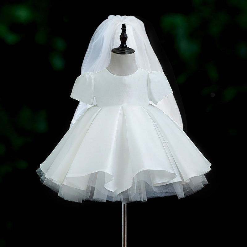 Elegant Satin Flower Girl Dress with Cascading Ruffles