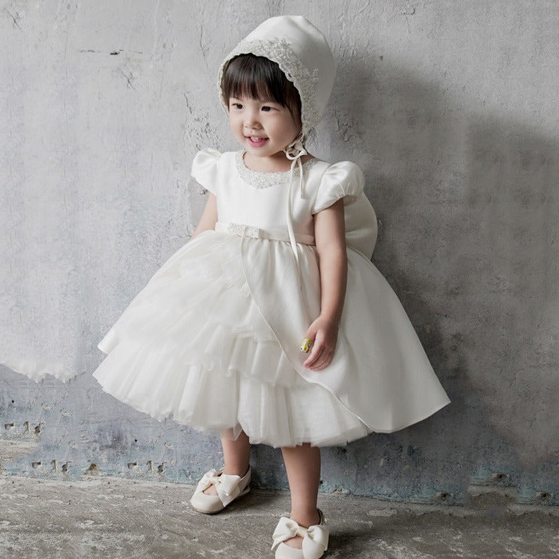 Elegant White Princess Dress for Girls with Bows | Special Occasion Knee-Length Dress