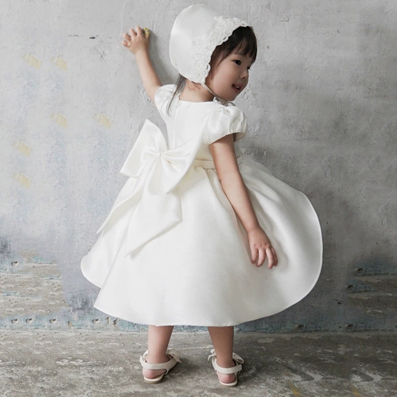 Elegant White Princess Dress for Girls with Bows | Special Occasion Knee-Length Dress