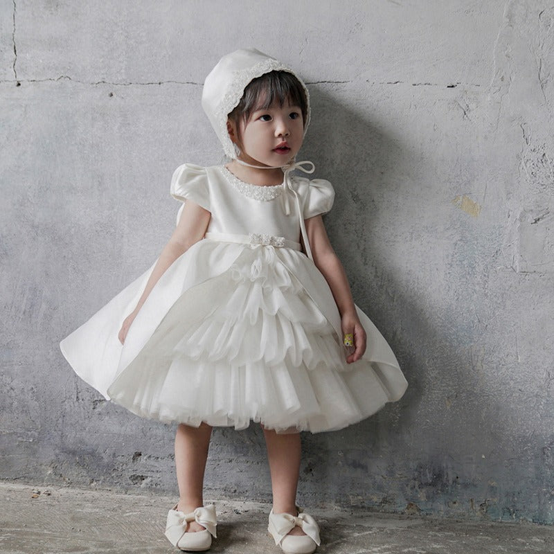 Elegant White Princess Dress for Girls with Bows | Special Occasion Knee-Length Dress